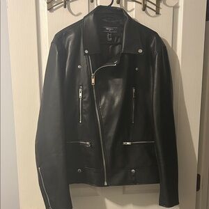 Forever 21 Black Faux Leather Biker Jacket - Men's